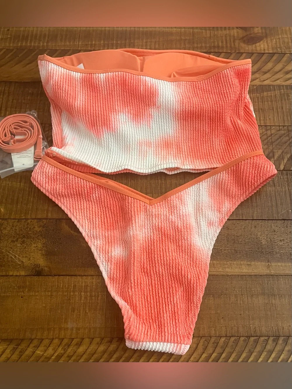 NWT Aerie FULL SET Crinkle Longline Bandeau Top + Voop Cheeky Bottom Orange 🍊 M